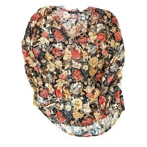 Peruvian Connection Womens Blue Red Beige Floral V-Neck Blouse Size Small Boho